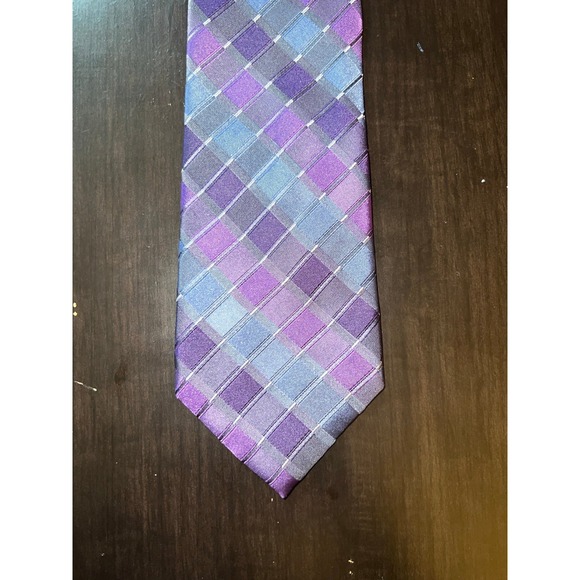 Van Heusen Men's purple/blue/gray stripped silk‎ tie - Picture 1 of 8